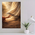 Unframed biblical wall art with warm golden light