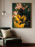Fashion portrait poster with bird floral and safari style