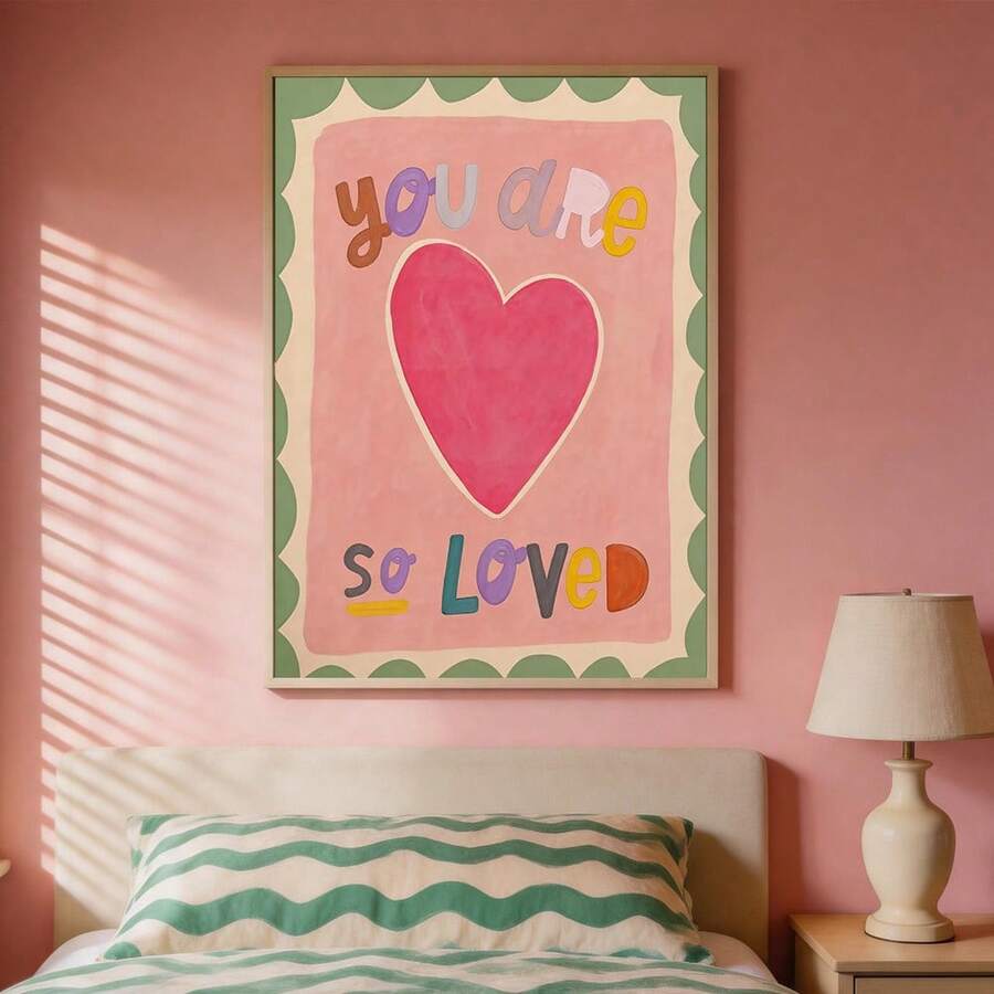 Cute canvas print with coral green purple teal yellow and cream tones