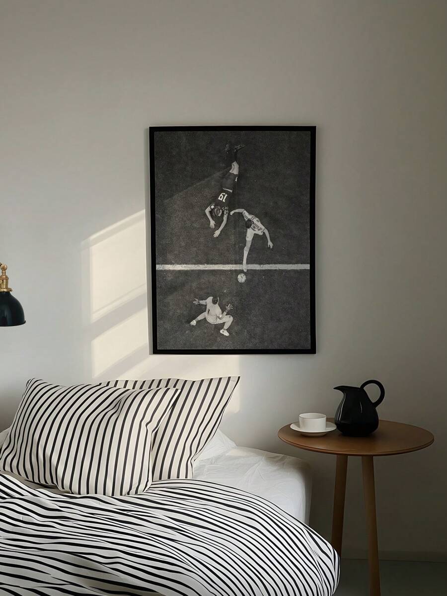 Black and white soccer poster with vintage sports energy