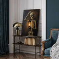 Retro orange striped Couch Club poster in a relaxed bedroom setting