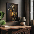 Wooden hanging scroll display of smiling Couch Club wall art