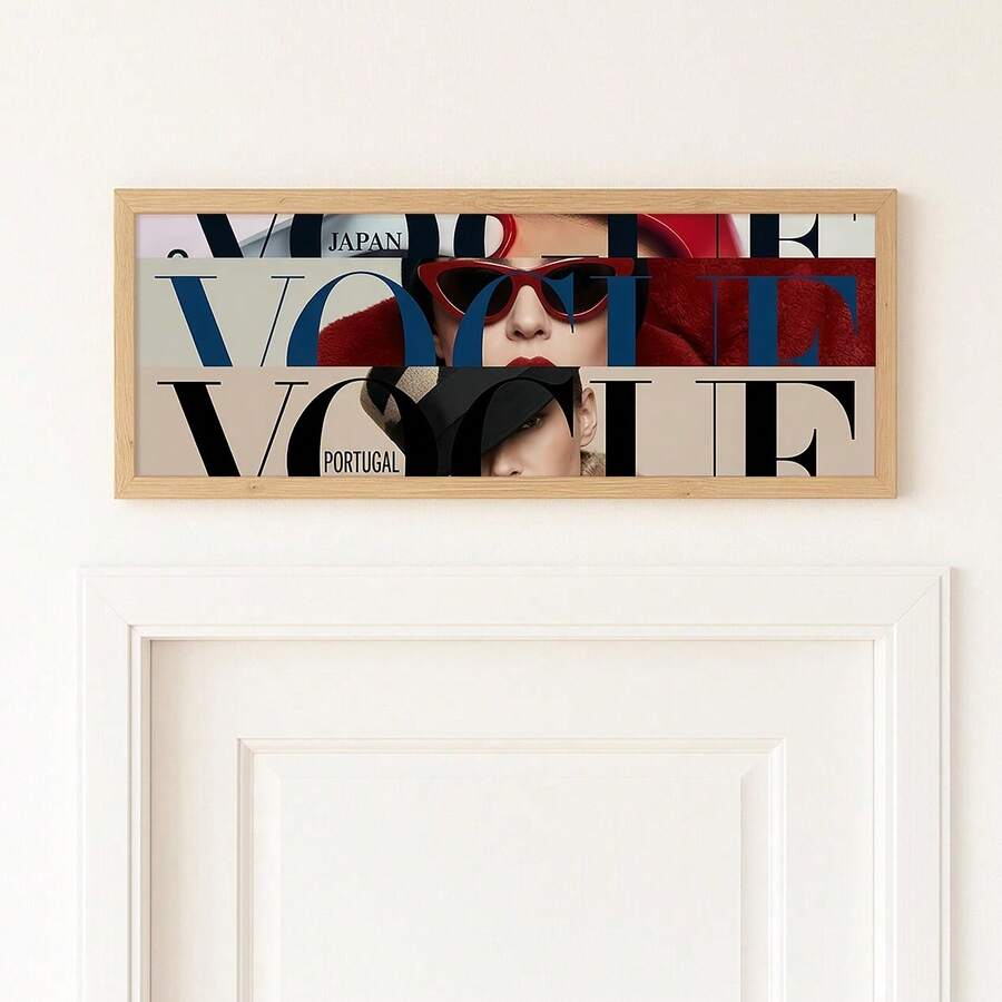 Long landscape fashion wall print in light wood frame