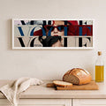 Chic magazine cover collage poster above modern counter