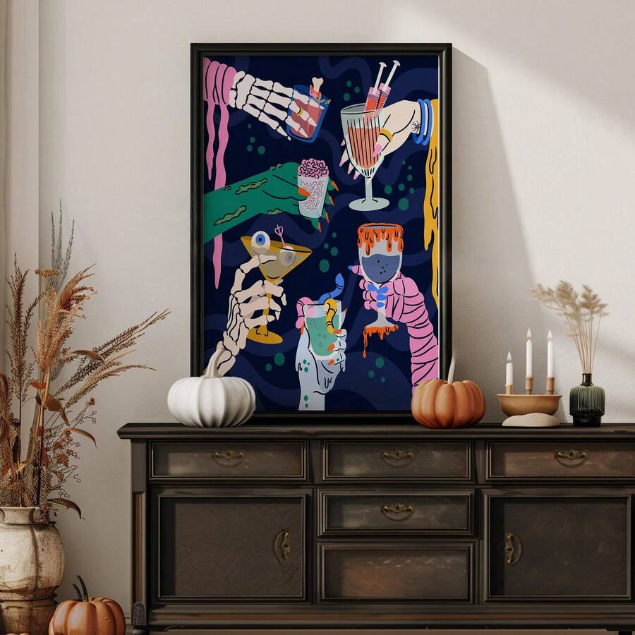 Halloween cocktail canvas poster display styles and sizing preview