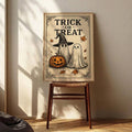Trick or treat artwork styled on a seasonal mantel