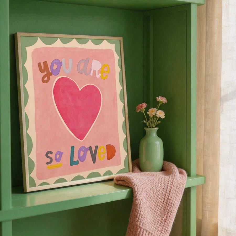 Colorful typography art preview with retro kidcore style and framed display