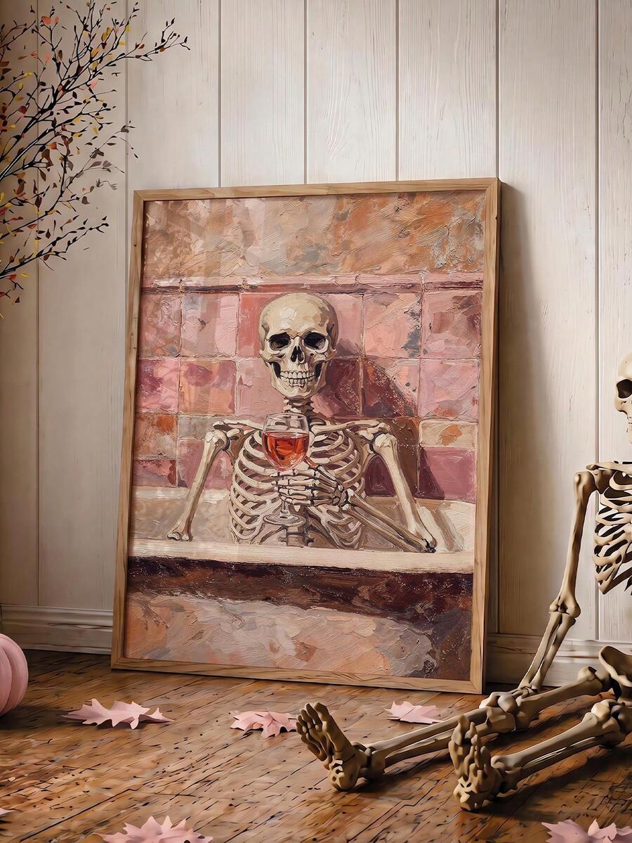 Spooky bathtub art preview with gold black and wood frame options