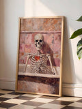 Quirky Halloween wall decor with skeleton bath and wine glass