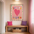 Pink heart poster mockup for kids room bedroom playroom or cozy space