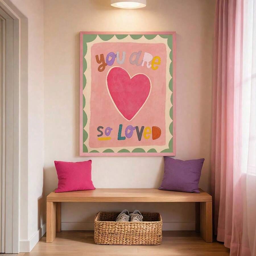 Pink heart poster mockup for kids room bedroom playroom or cozy space
