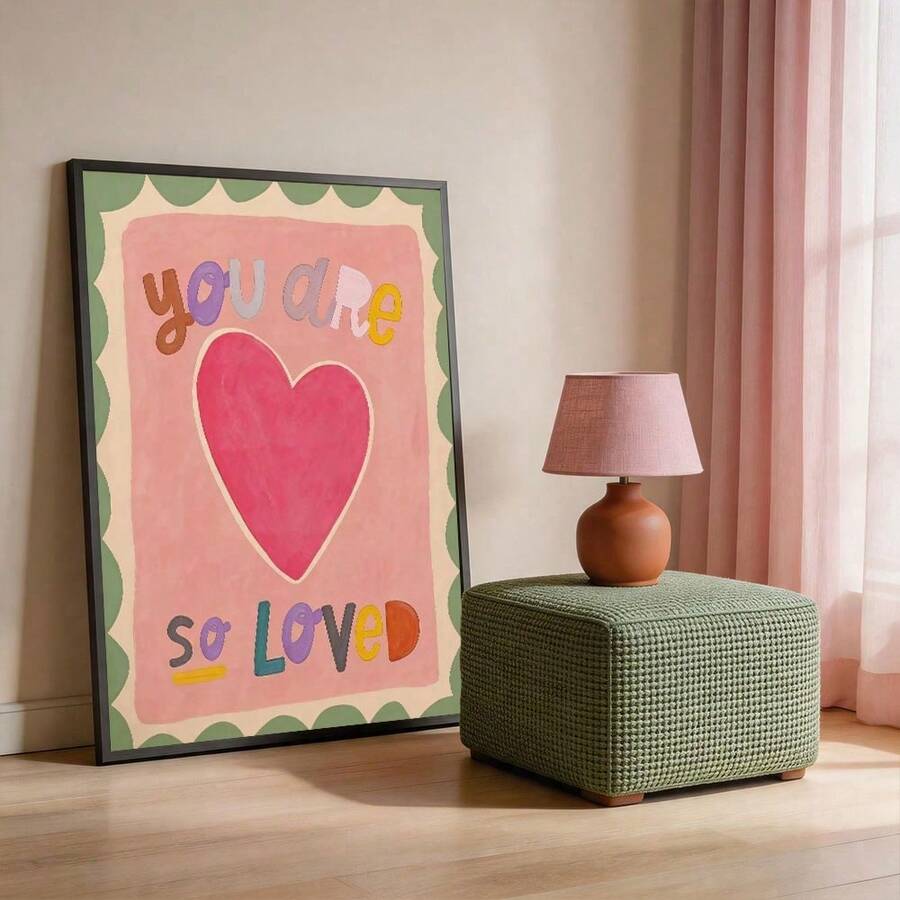 Heart wall art shown as colorful boho positive affirmation decor