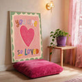 Boho nursery decor print with playful hand painted typography and bright colors