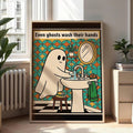 Cute ghost bathroom canvas with checker floor mirror plant and soap