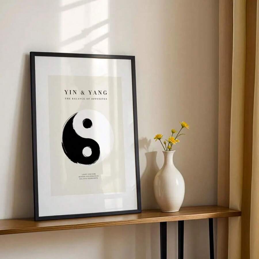Close-up of Yin Yang and Bagua symbols in monochrome artwork