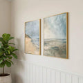Muted Coastal Beach Canvas Wall Art Set of 2 Beige Blue Landscape Poster