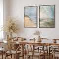 Muted Coastal Beach Canvas Wall Art Set of 2 Beige Blue Landscape Poster