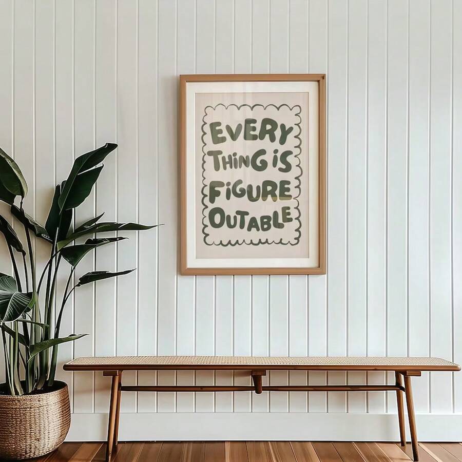 Retro-modern quote artwork above a turntable