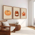 Cozy Autumn Pumpkin and Scented Candle Canvas poster set with warm seasonal charm. Perfect for farmhouse, rustic, cottagecore, kitchen, and fall decor.
