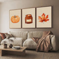Cozy Autumn Pumpkin and Scented Candle Canvas poster set with warm seasonal charm. Perfect for farmhouse, rustic, cottagecore, kitchen, and fall decor.