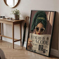 Newspaper fashion poster with LUXURY IS A CODE text and chic editorial style