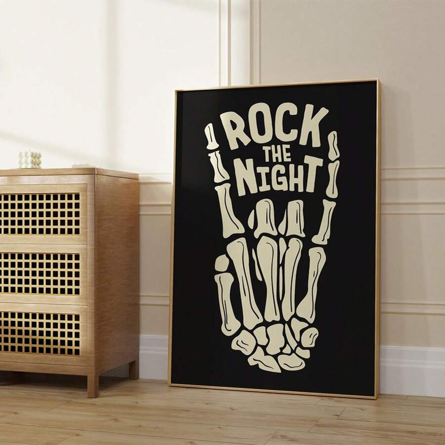 Rock The Night Fashionable Skeleton Halloween Canvas Poster