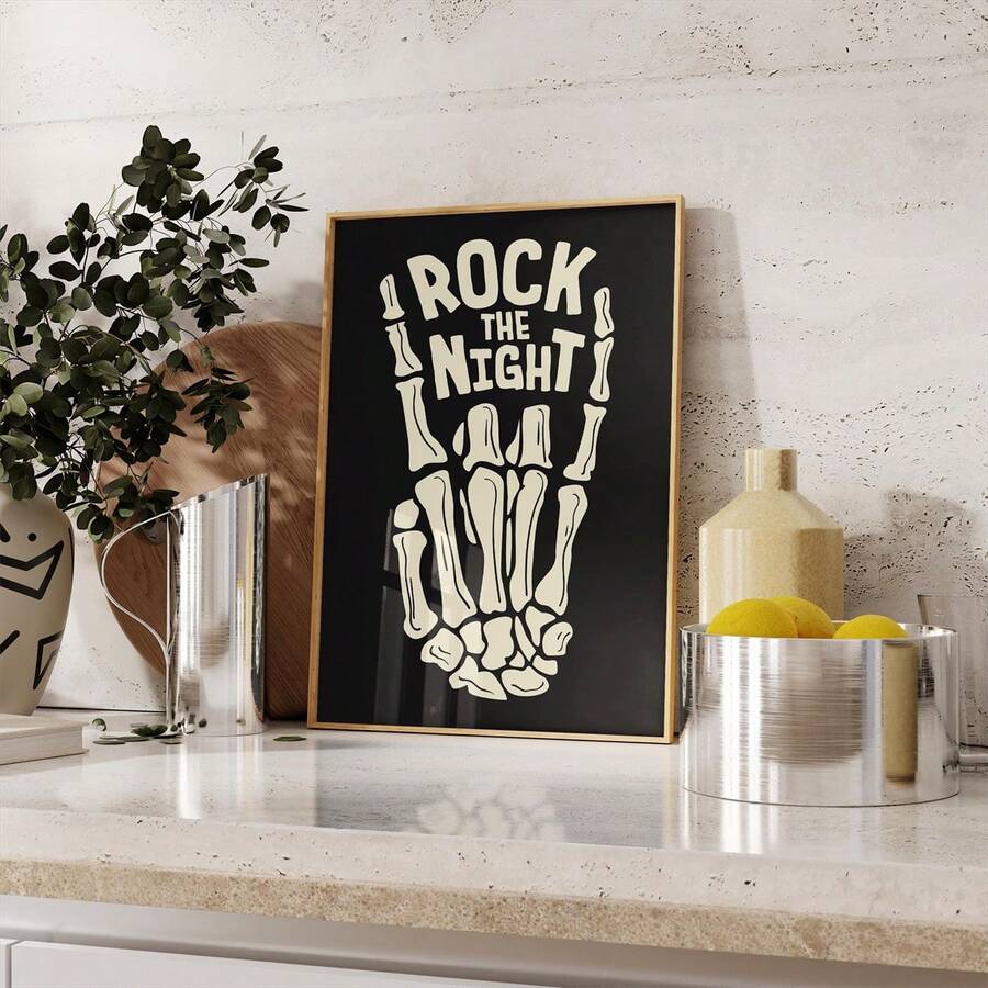 Rock The Night Fashionable Skeleton Halloween Canvas Poster
