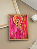 Virgin Mary wall art style print with modern devotional color and halo detail