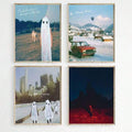 Snowy red car and alpine ghost music print