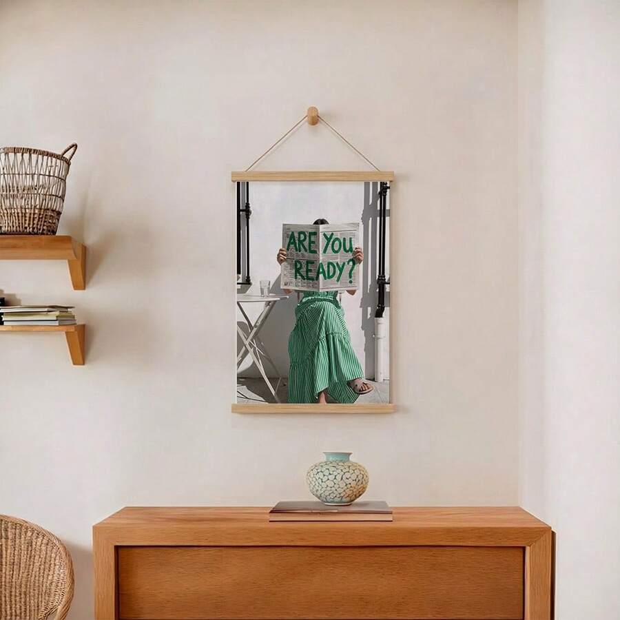 Fashion girl newspaper poster with bold green Are You Ready text