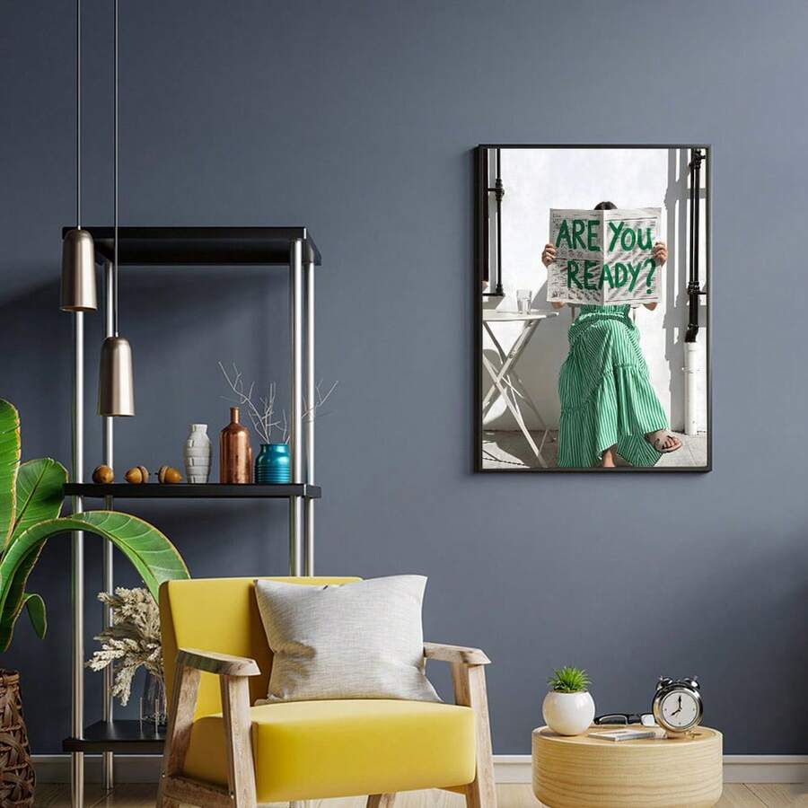 Vintage style fashion typography print above console table