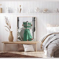 Green quote poster in light wood frame for bedroom decor