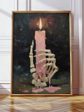 Vintage Gothic Skeleton Holding Dripping Pink Candle Dark Academia Canvas Poster 