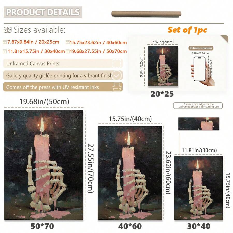 Vintage Gothic Skeleton Holding Dripping Pink Candle Dark Academia Canvas Poster 