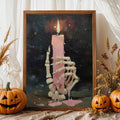 Vintage Gothic Skeleton Holding Dripping Pink Candle Dark Academia Canvas Poster 