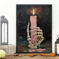 Vintage Gothic Skeleton Holding Dripping Pink Candle Dark Academia Canvas Poster 