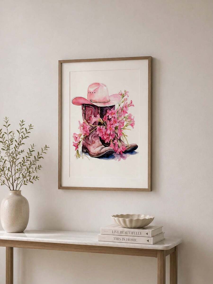 Boho western artwork in pink sage green and cream