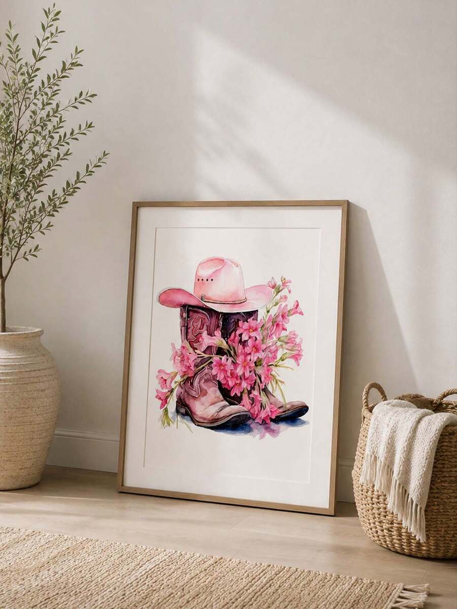 Floral cowboy boots western canvas poster