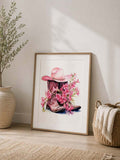 Country wall art with cowboy boots hat and flowers