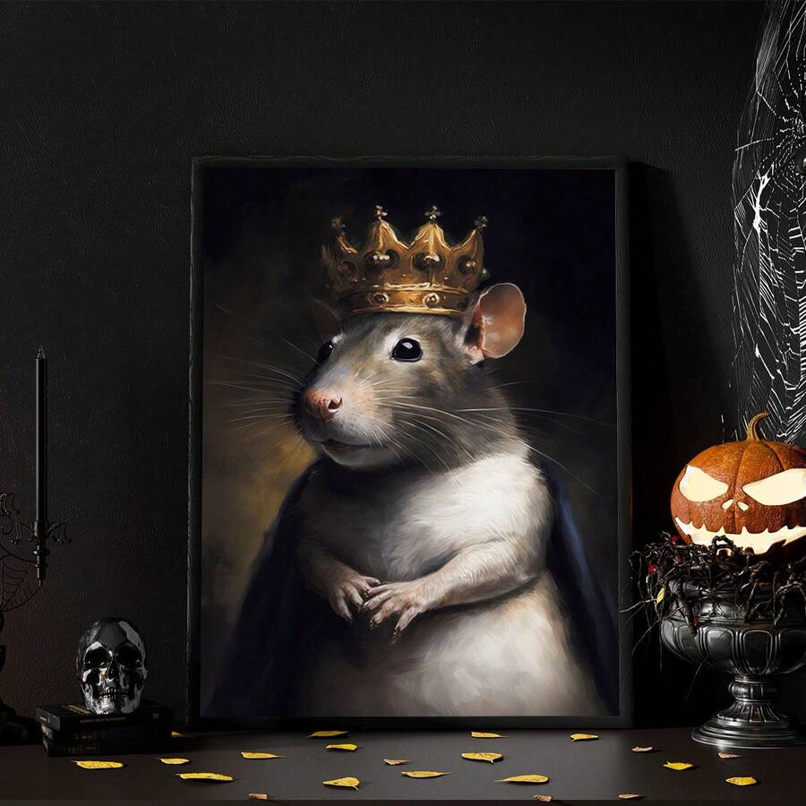 Royal rat king canvas on Halloween mantel
