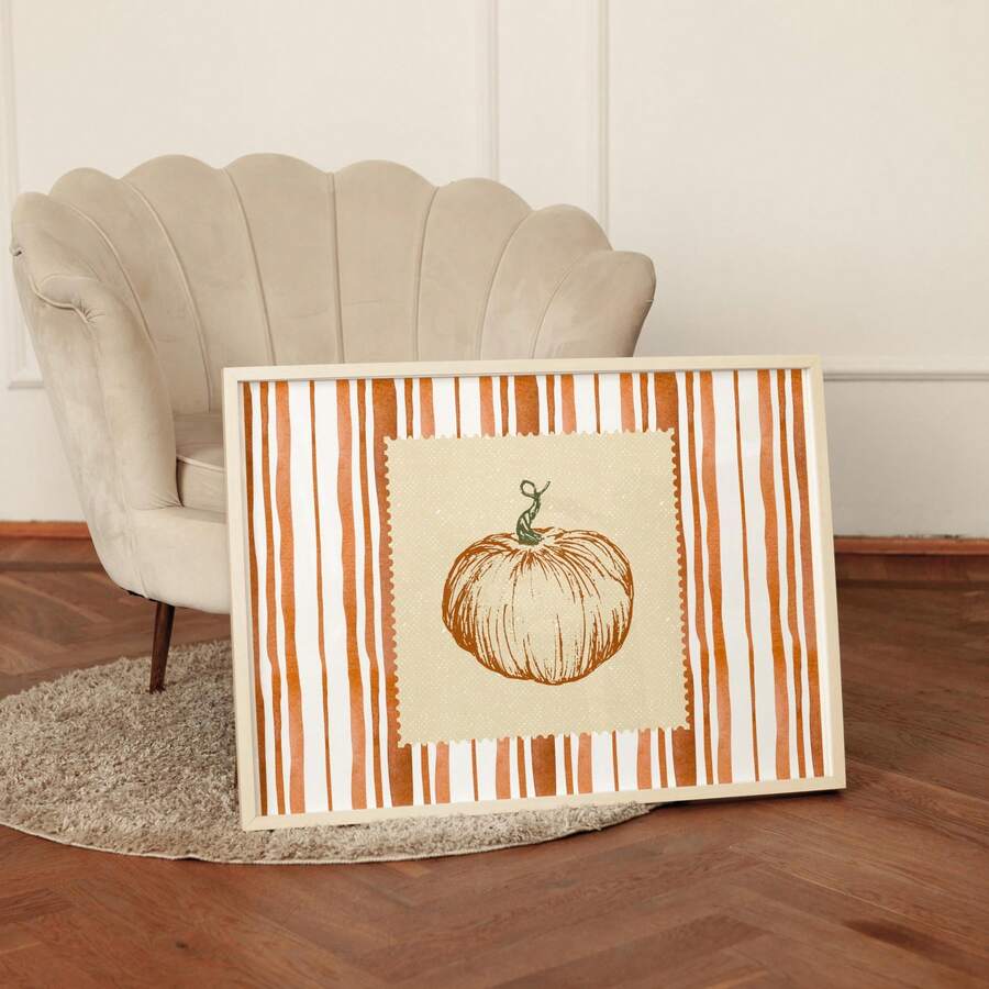 Terracotta pumpkin print with striped border