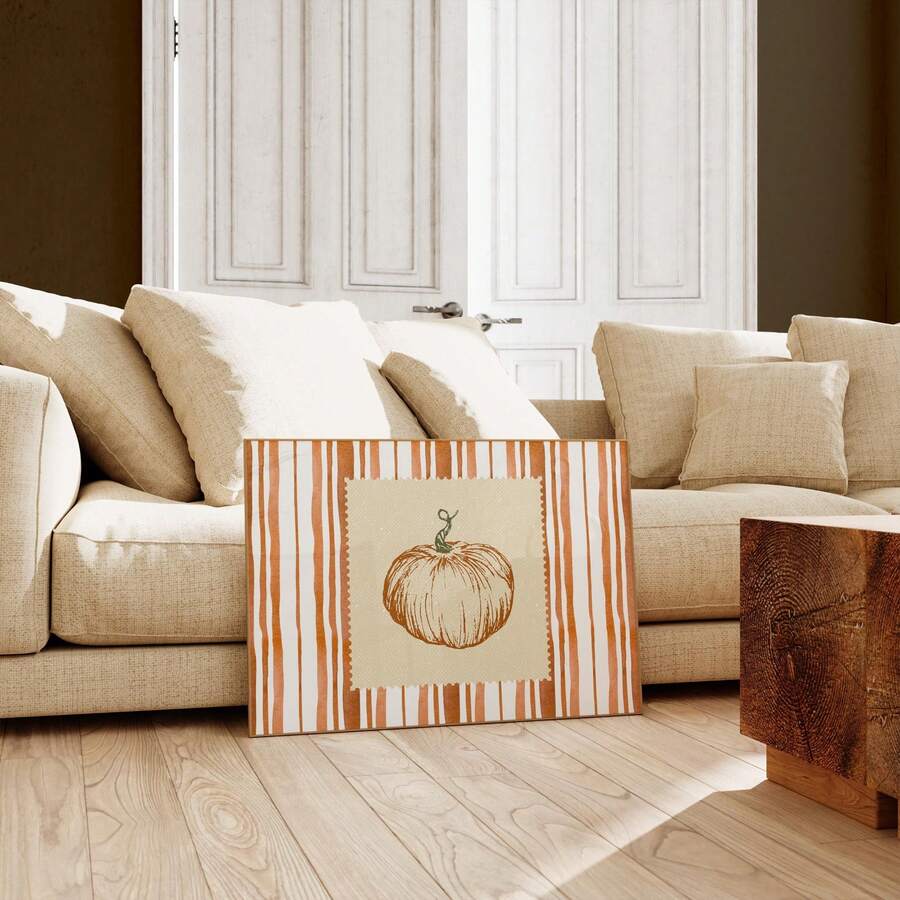 Seasonal fall wall art in a light wood-look frame