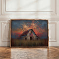 Framed American flag barn poster on floor