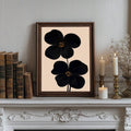 Abstract floral poster with black flowers and tan beige tones