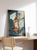 DJ cat canvas poster on wood desk