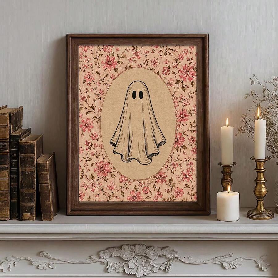 Soft gothic cottagecore poster in blush and beige