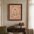 Whimsical floral ghost decor for a mantel or console