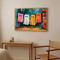 Whimsical spooky poster in wood frame for desk corner