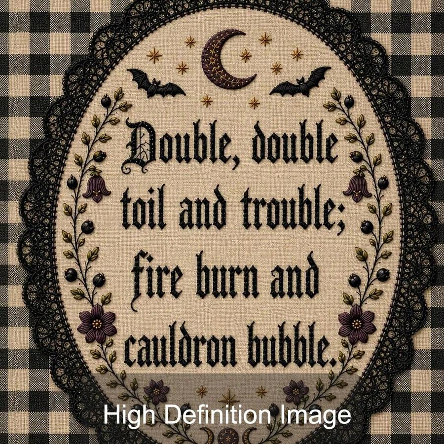 Close up gothic quote poster with bats moon and purple flowers