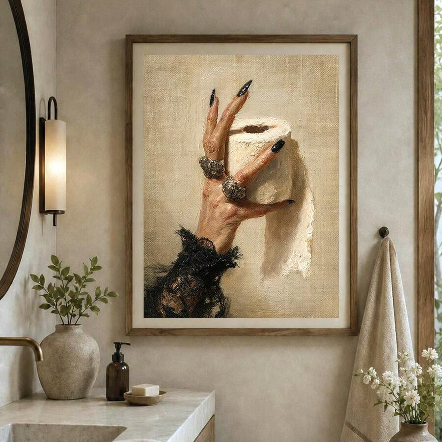 Gothic bathroom decor poster shown in framed wall mockup